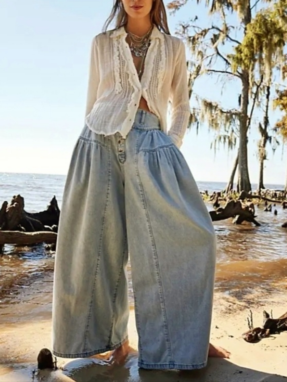 How Very Loved Super-Wide-Leg Crop Jeans Size S